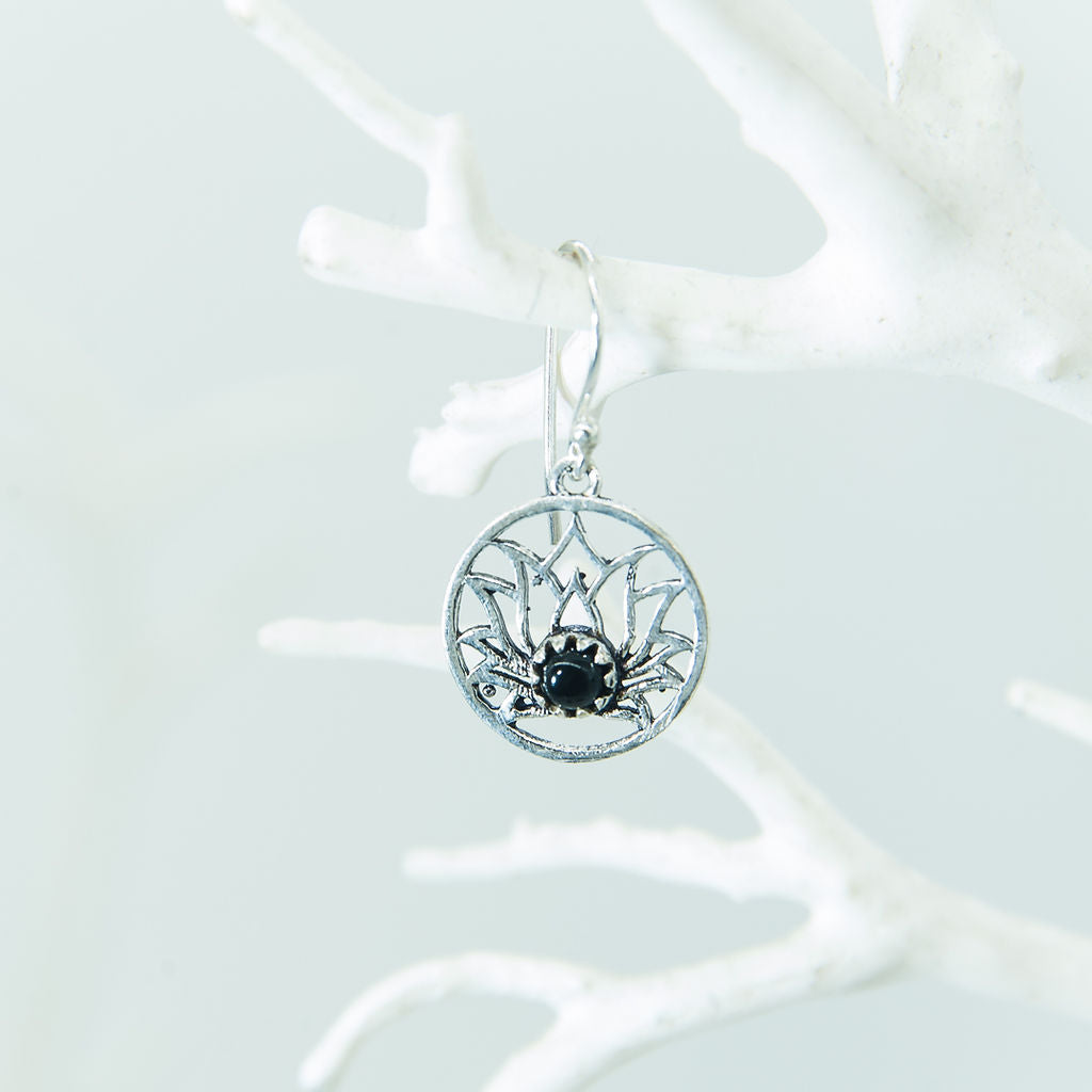 Lotus Earrings with Lapis Lazuli Stone