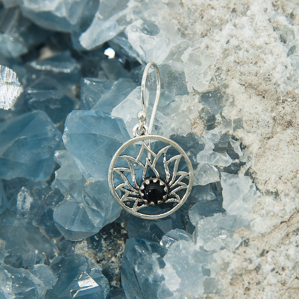 Lotus with Onyx Stone Earrings