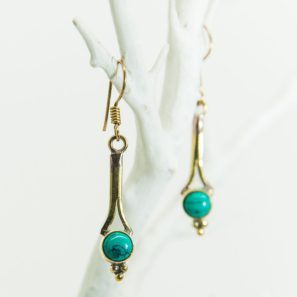 Turquoise in Brass Earrings