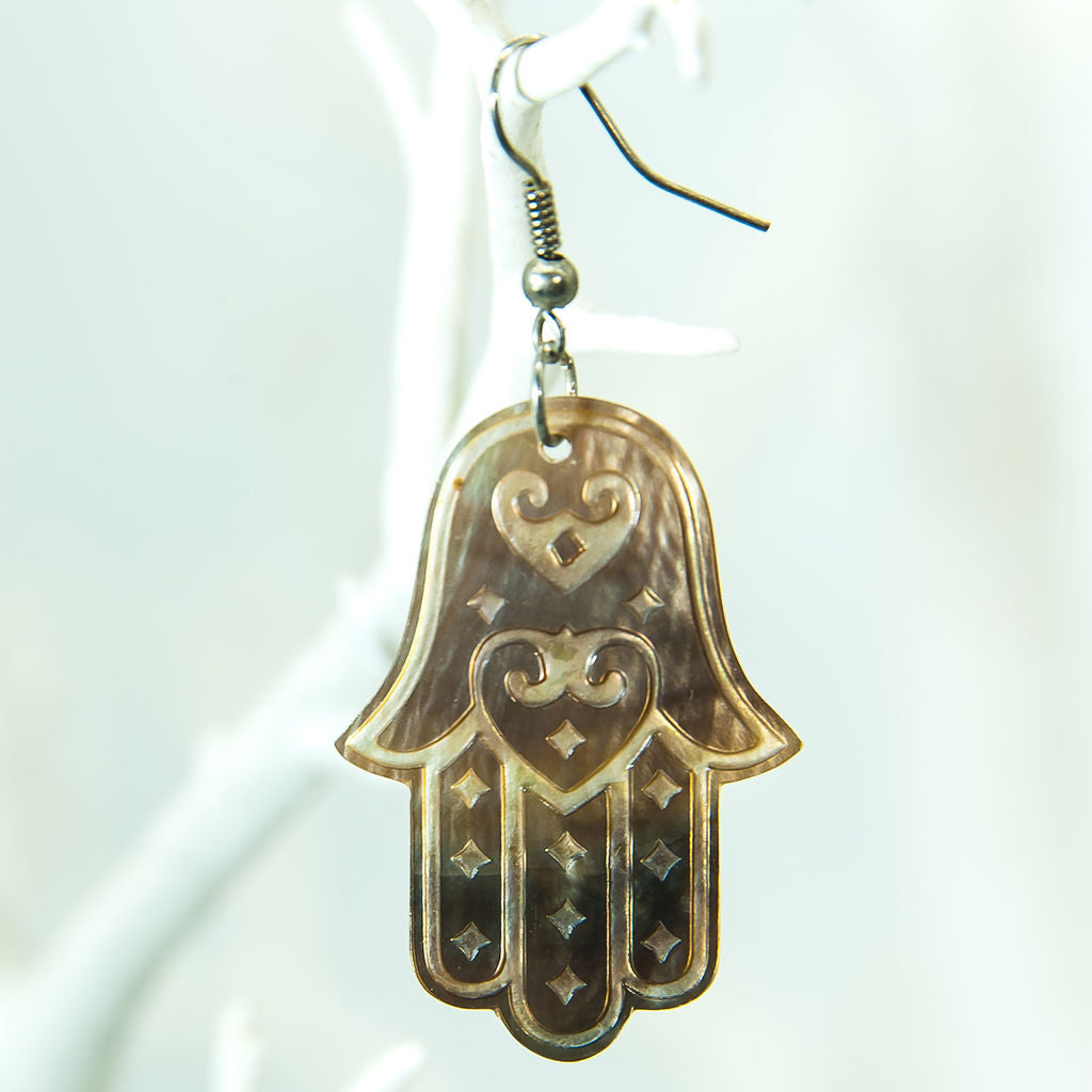 Abalone Shell Hamsa Hand of Fatima Earrings