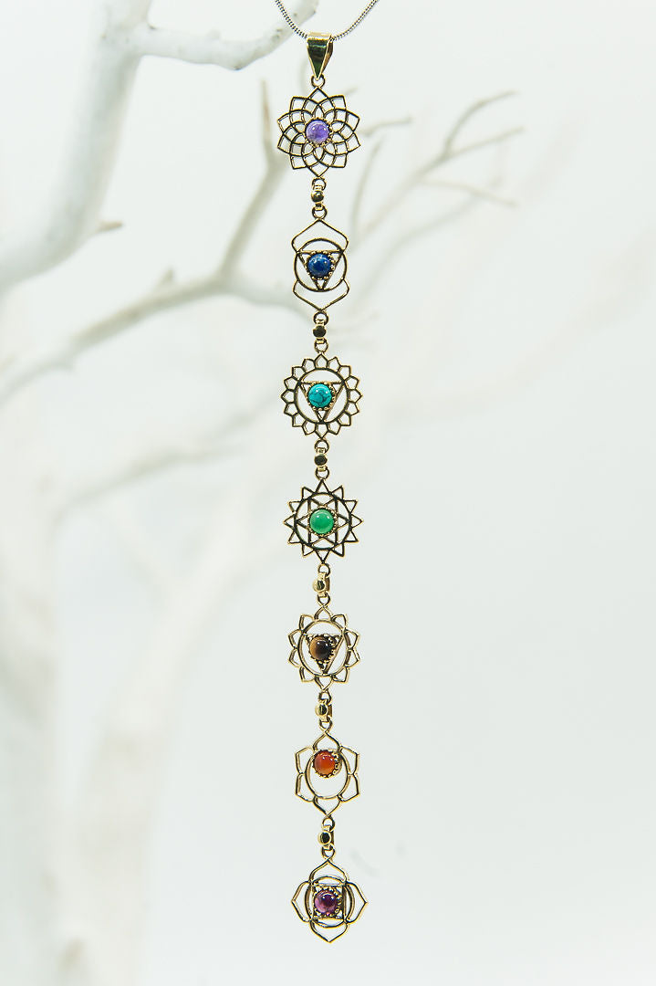 Chakra Brass Pendant with Stones