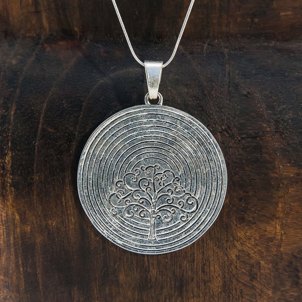 Large Metal Tree of Life Round Necklace