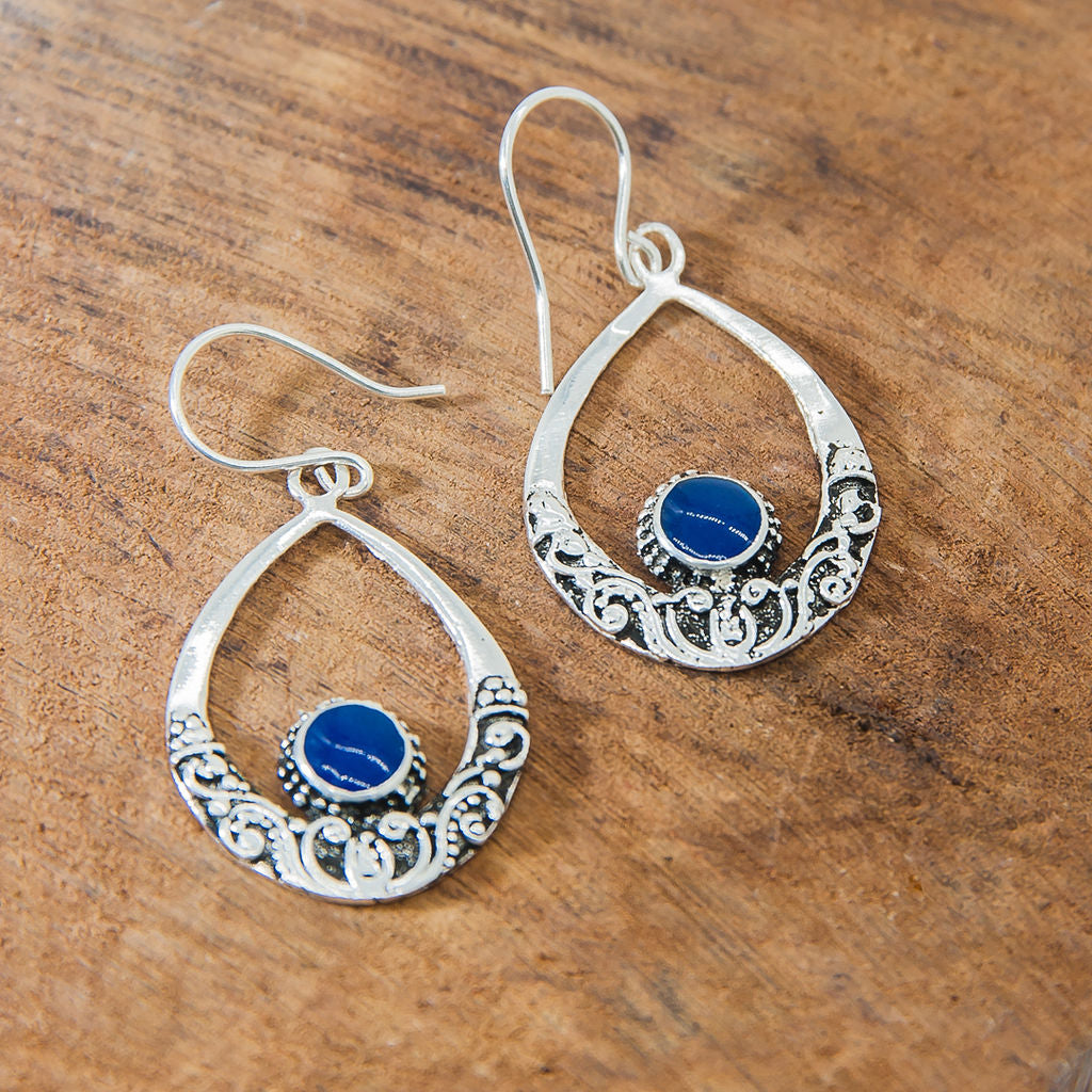 92.5% Bali Silver Earrings with Blue Stone