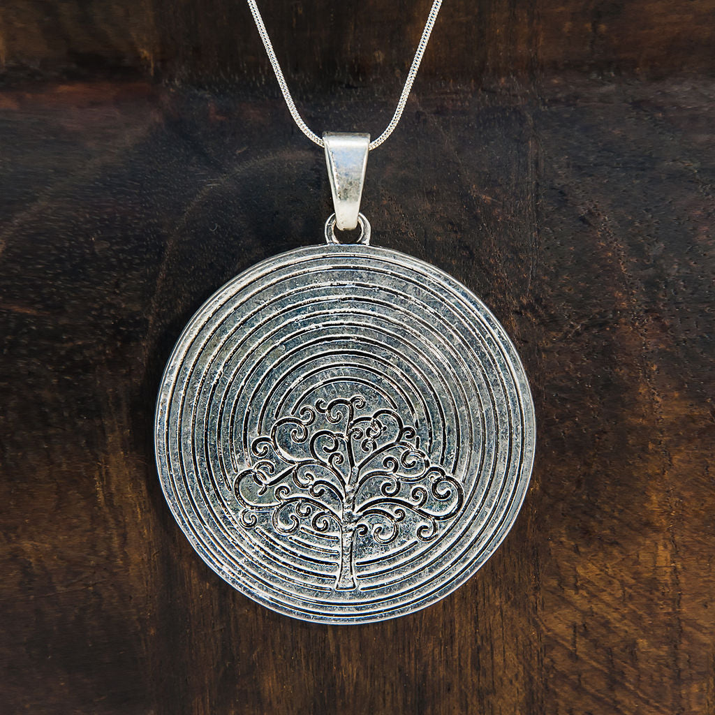 Large Metal Tree of Life Round Necklace