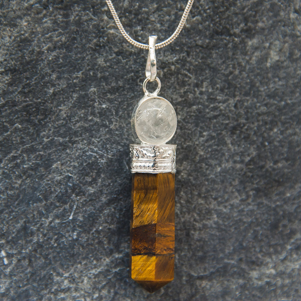 Tiger Eye Necklace with Clear Quartz
