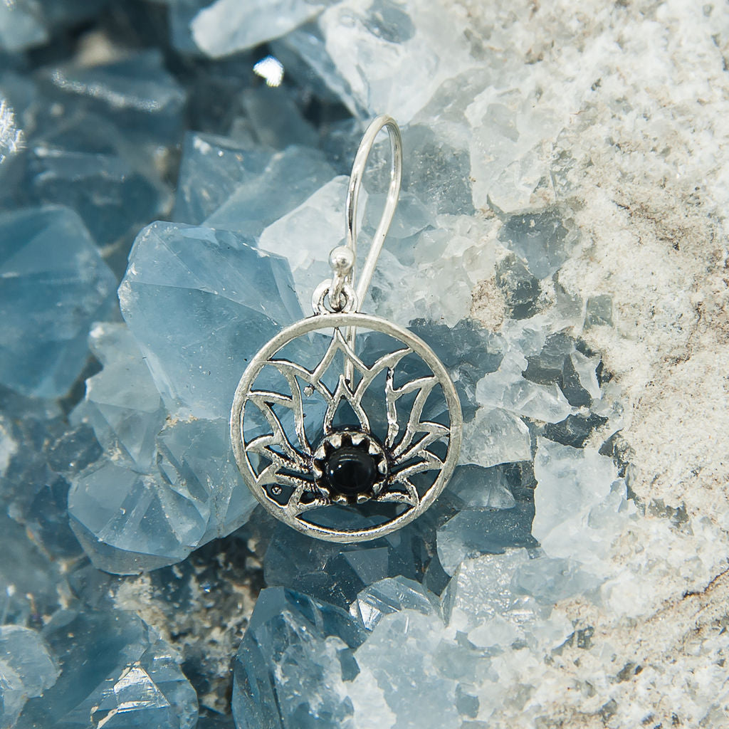 Lotus Earrings with Lapis Lazuli Stone