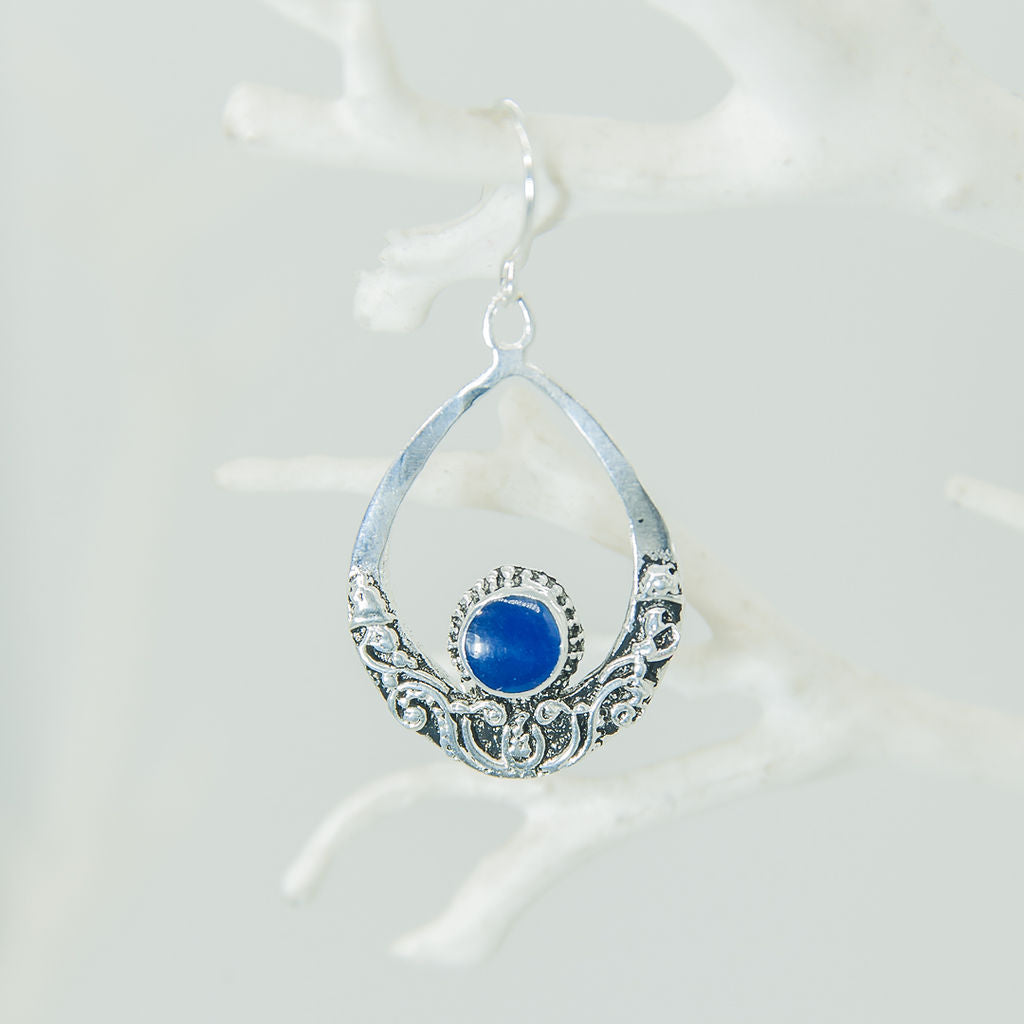 92.5% Bali Silver Earrings with Blue Stone
