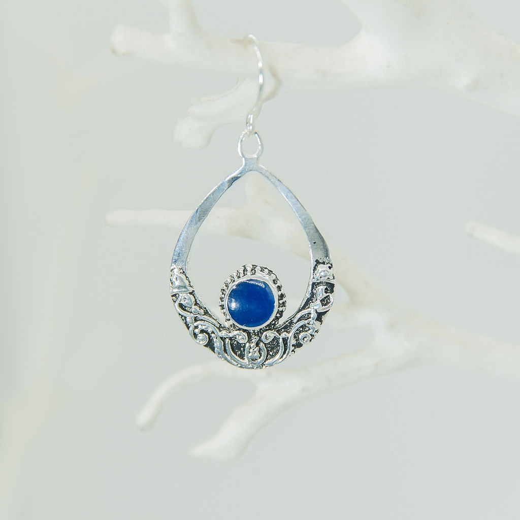 92.5% Bali Silver Earrings with Blue Stone