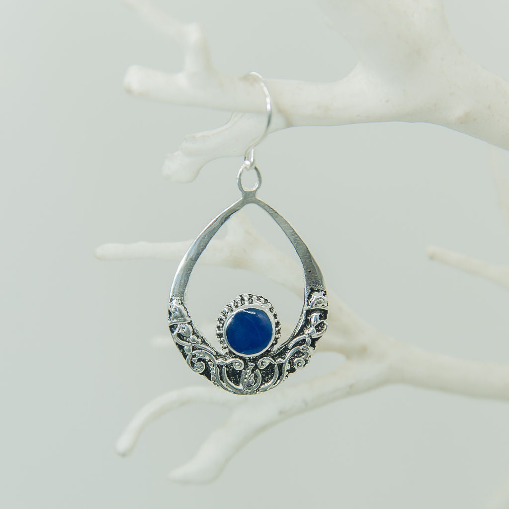 92.5% Bali Silver Earrings with Blue Stone