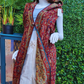 Womens Sleeveless Cardigan With Hood - Paisley Red/Olive