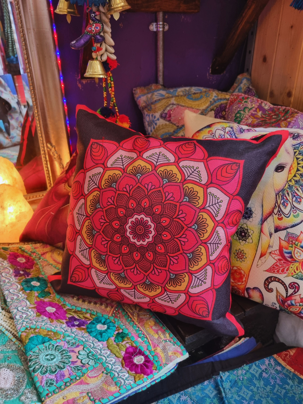 Red And Magenta Floral Mandala Cushion Cover - 40x40cm