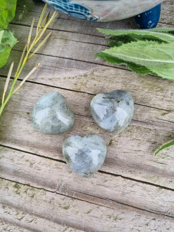 Hand Carved Labradorite Hearts - For Reflecting Negative Thoughts & Energy