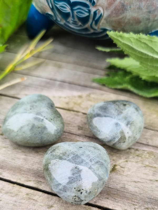 Hand Carved Labradorite Hearts - For Reflecting Negative Thoughts & Energy