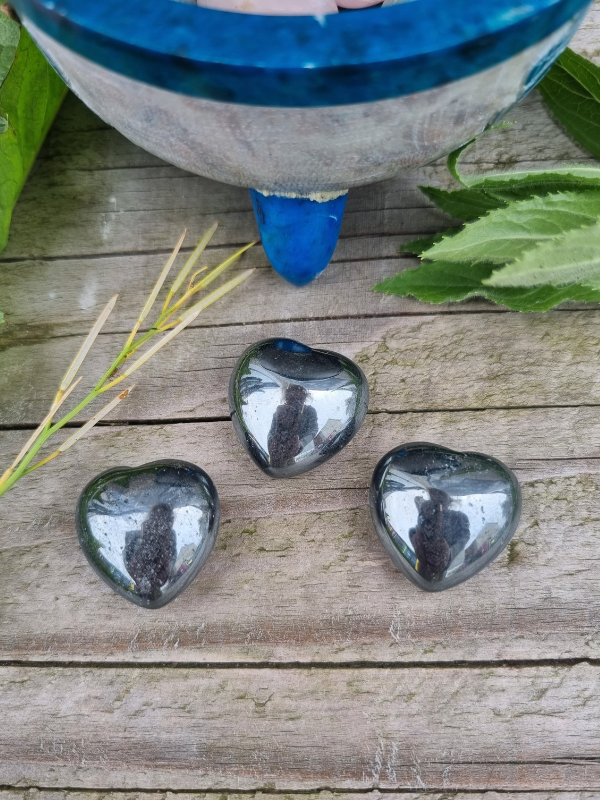 Hand Carved Hematite Hearts - For Grounding & Objectivity