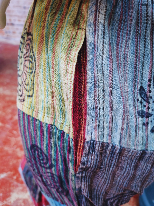 Straight Leg Patchwork Trousers - Unisex, Handmade Hand Printed