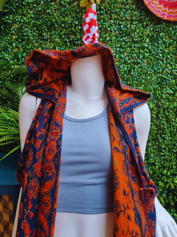 Womens Sleeveless Cardigan With Hood - Paisley Navy/Orange