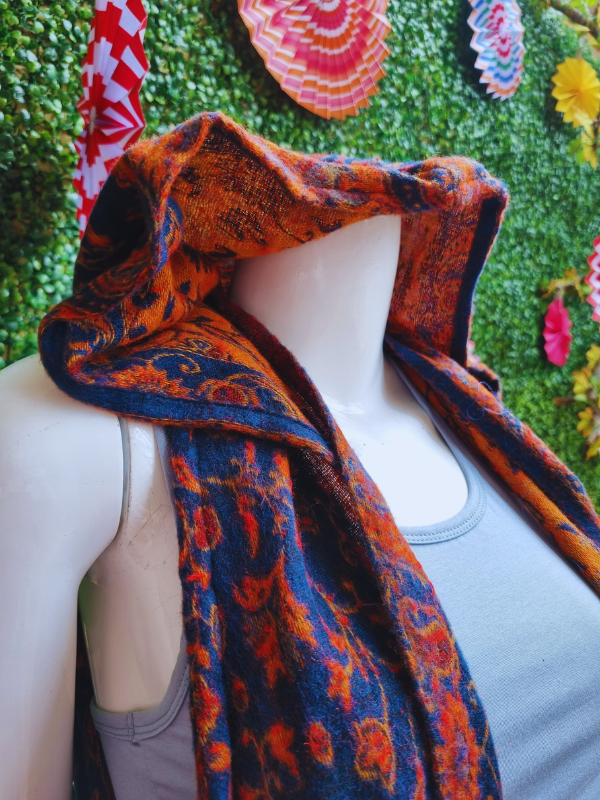 Womens Sleeveless Cardigan With Hood - Paisley Navy/Orange