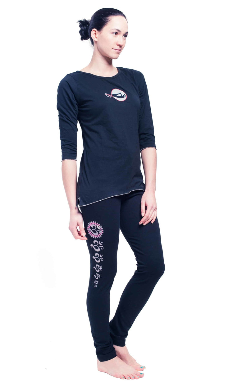 Om Chakra Yoga Legging Outfit - Black, Embroidery, Organic