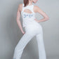 Om Shanti Yoga Pants For Women - White/Blue