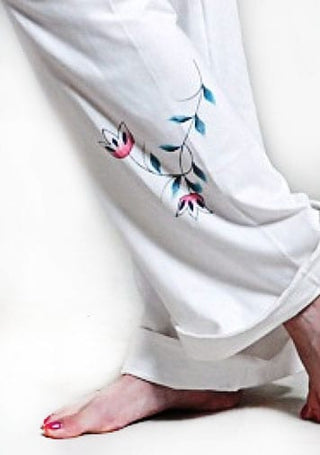 Om Shanti Yoga Pants For Women - White/Blue