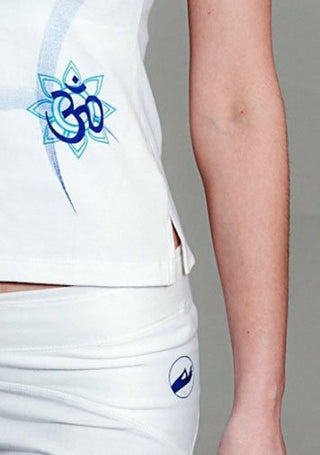 Om Shanti Yoga Pants For Women - White/Blue