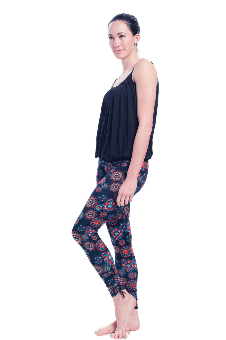 Organic Mandala Leggings, Adjustable Length, Black