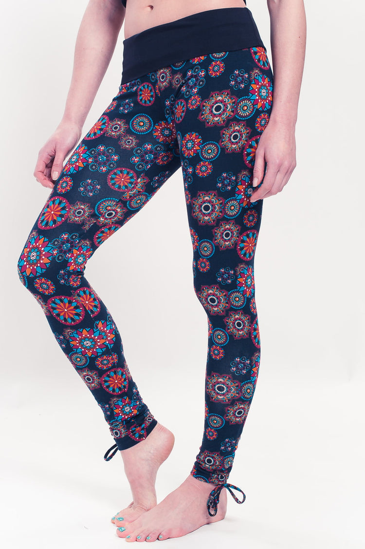Organic Mandala Leggings, Adjustable Length, Black