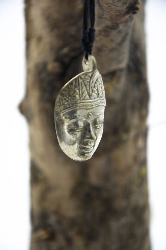 Shell Buddha Head Necklace - Hand Carved, Brown