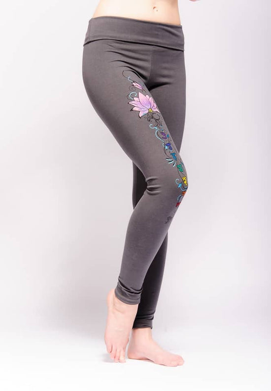Synergy Chakra Grey Yoga Leggings - Cotton, Handpainted
