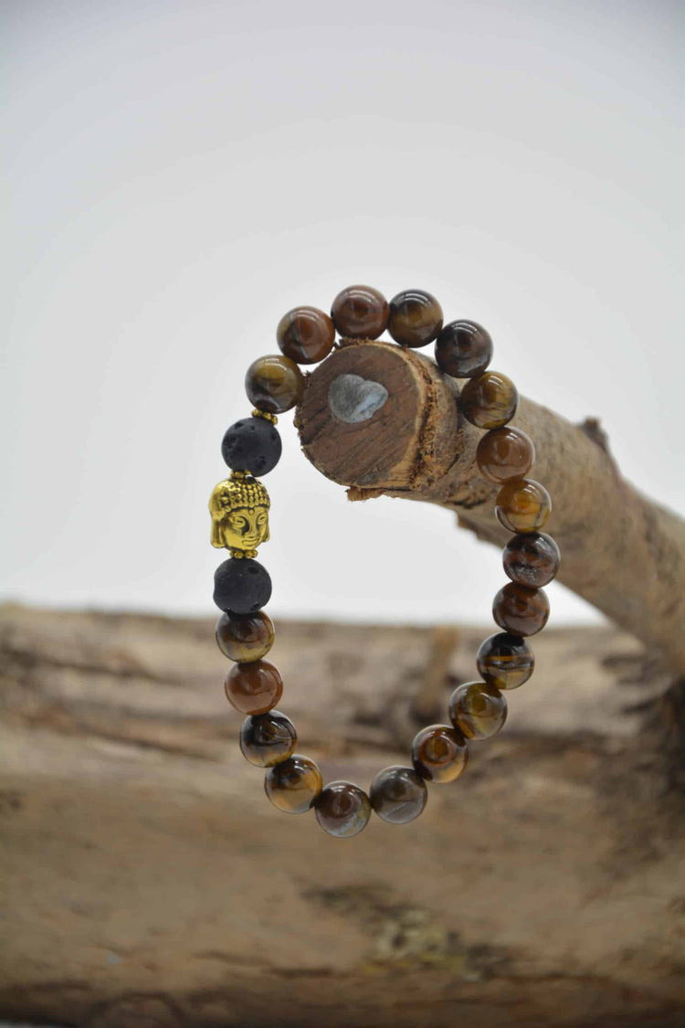 Tigers Eye Buddha Bracelet - Stretch Elastic
