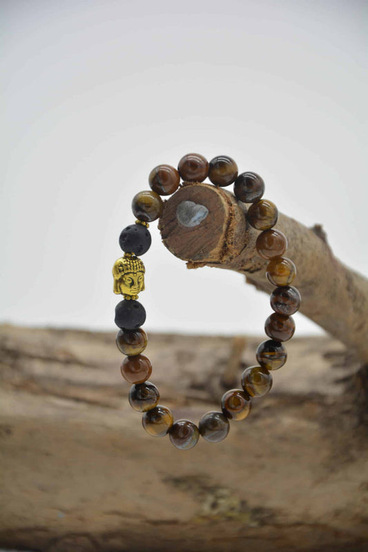 Tigers Eye Buddha Bracelet - Stretch Elastic