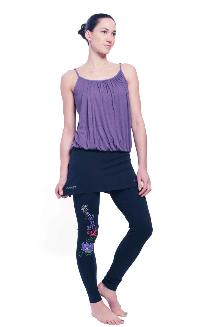Women’s Buddha Mantra Skirt Leggings, Black, Handpainted