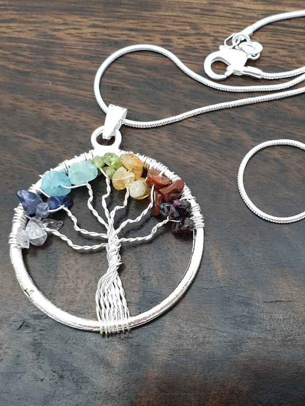 Gemstone Rainbow Tree of Life Necklace - Silver