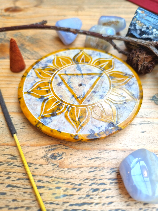 Hand Carved Stone Solar Plexus Chakra Incense Holder - Manipura - Confidence