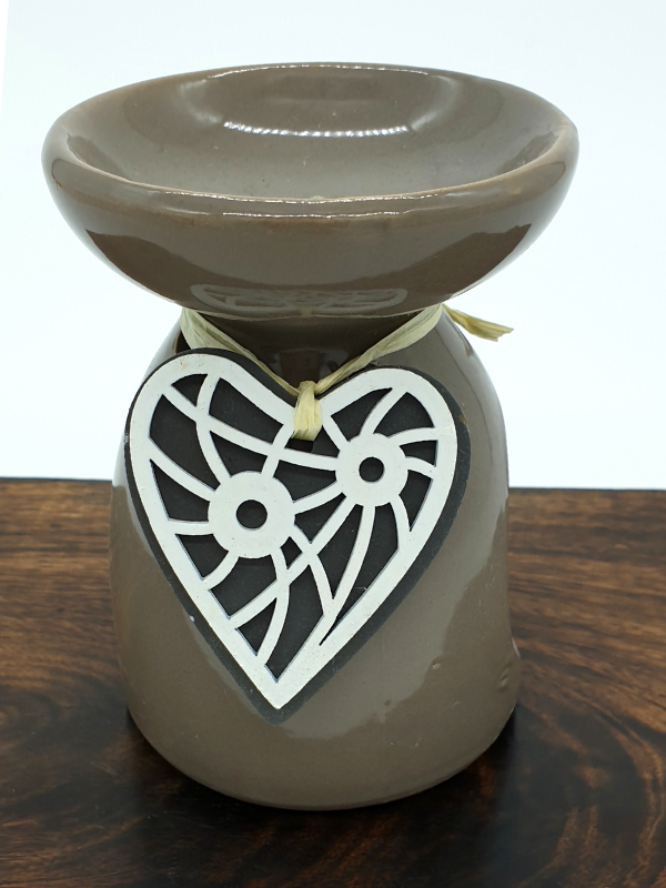 Eden Ceramic Oil Burner - Grey, Heart Design