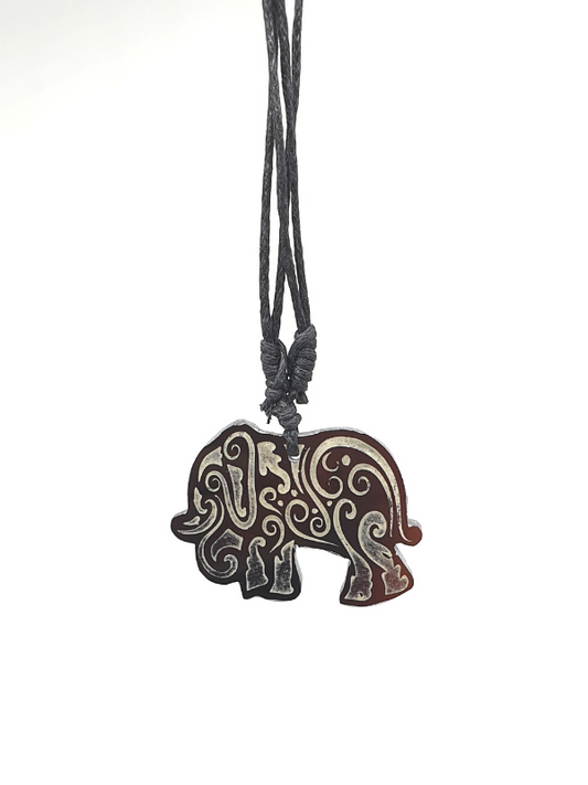 Shell Elephant Necklace - Hand Carved, Brown