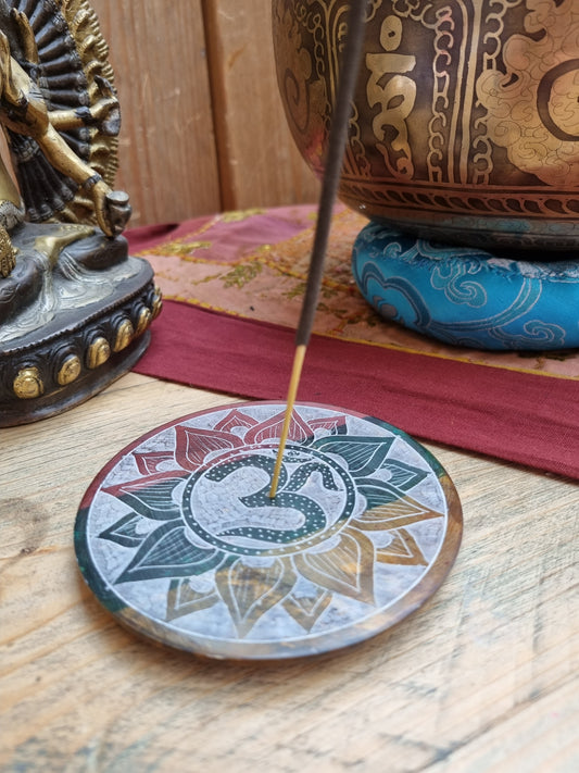 Hand Carved Stone Om Incense Holder