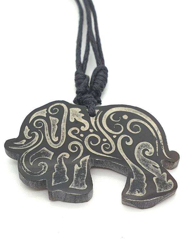 Shell Elephant Necklace - Hand Carved, Brown