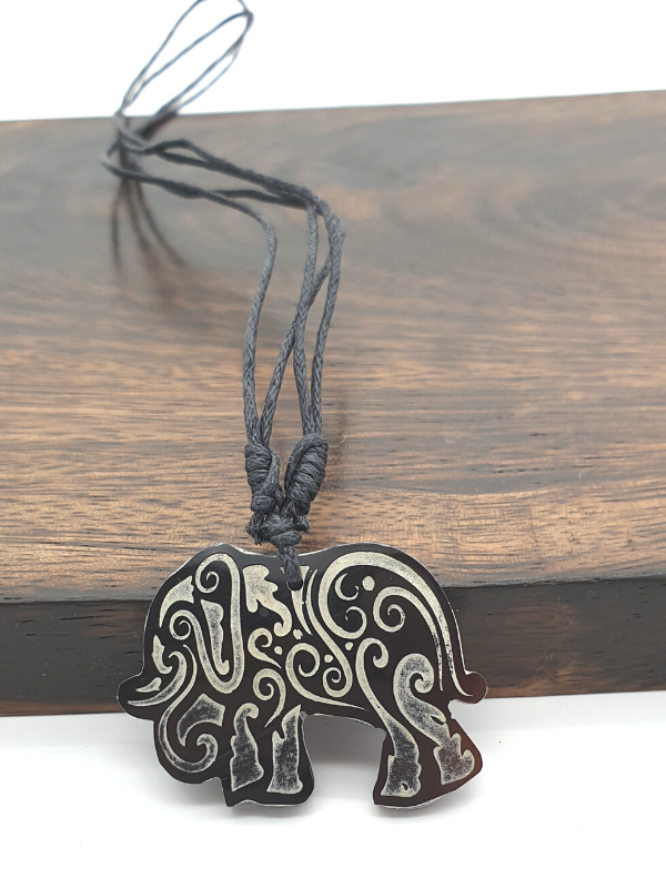 Shell Elephant Necklace - Hand Carved, Brown