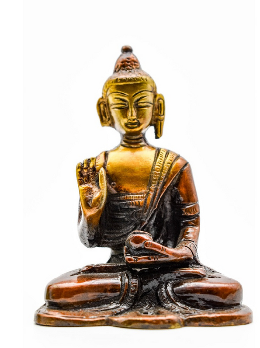 Painted Bronze Buddha Statue - Giving A Blessing, 10cm