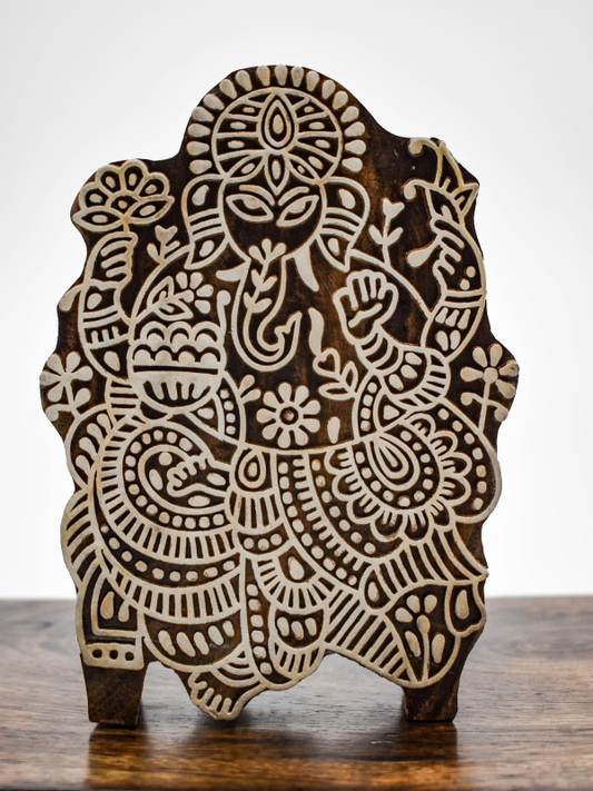 Traditional Indian Ganesha Wood Block For Printing - 20cm