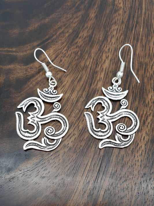 Sterling Silver Om Earrings With Antique Silver Finish