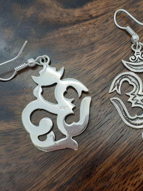 Sterling Silver Om Earrings With Antique Silver Finish