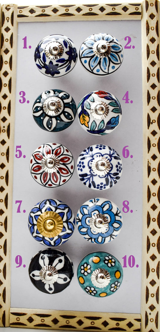 Ceramic Floral Door Knobs - For Cupboards and Drawers